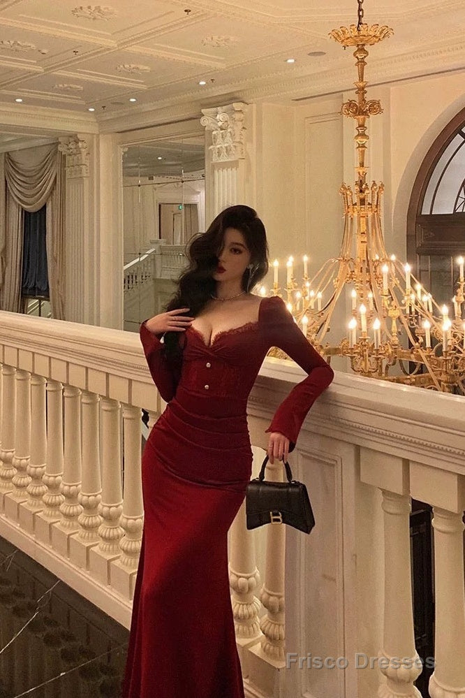 Classy Sheath Sweetheart Red Ruffles Velvet Prom Dresses Birthday Outfits Evening Gown Secondary image