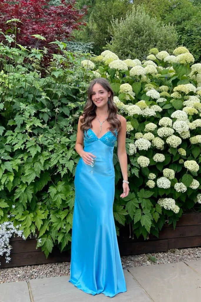 Classy Spaghetti Strap Sleeveless Mermaid Satin Long Prom Dresses Secondary image