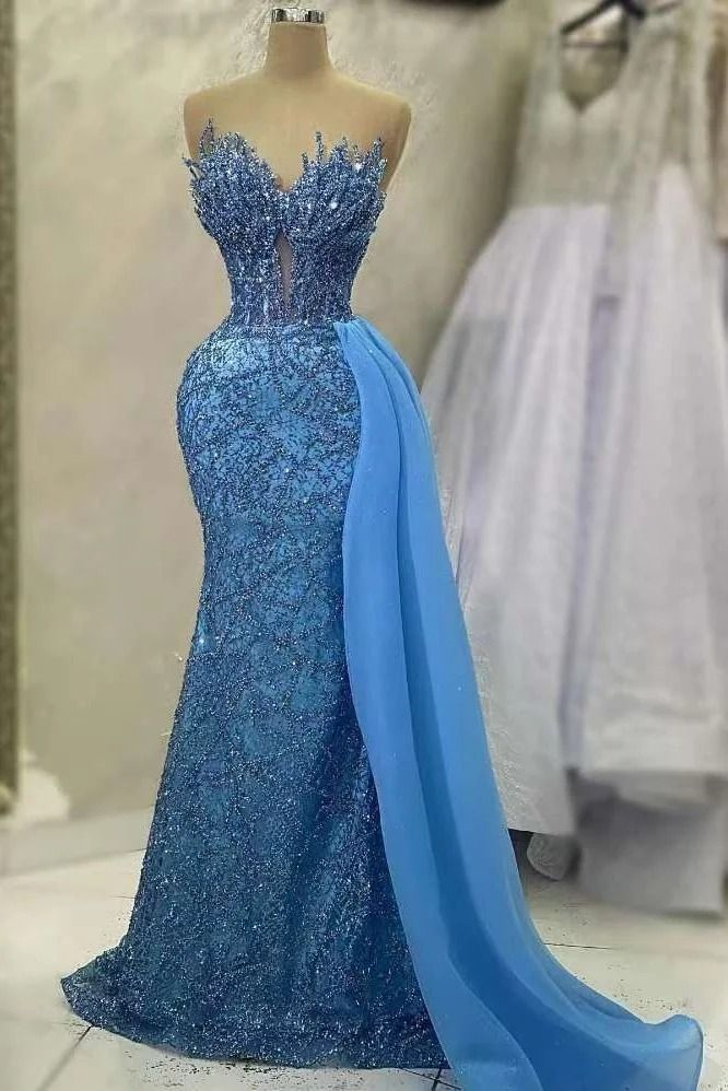 Classy Sweetheart Blue Dusty Mermaid Floor Length Sleeveless Prom Dresses Main image
