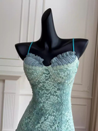 Classy Tiffany Blue Lace Appliques Short Birthday Outfits Homecoming Dress Spaghetti Strap Cocktail Dress