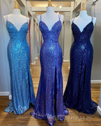 Mermaid Purples Sequins Long Formal Prom Dress with Slit