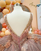 Coffee Beaded Quinceanera Dresses Sexy Spaghetti Neck Appliqued 3D Floral Sweet 16 Princess Ball Gown Pageant Gowns Vestido