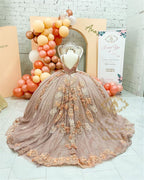 Coffee Beaded Quinceanera Dresses Sexy Spaghetti Neck Appliqued 3D Floral Sweet 16 Princess Ball Gown Pageant Gowns Vestido