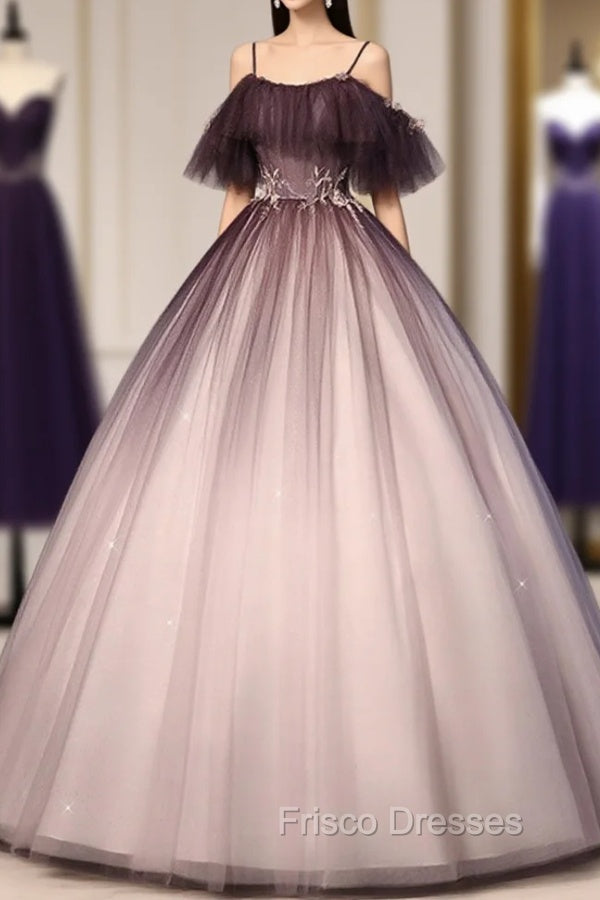 Coffee One Shoulder Tulle Long Formal Prom Gown, Coffee Tulle Formal Dress Secondary image