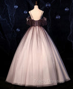 Coffee One Shoulder Tulle Long Formal Prom Gown, Coffee Tulle Formal Dress