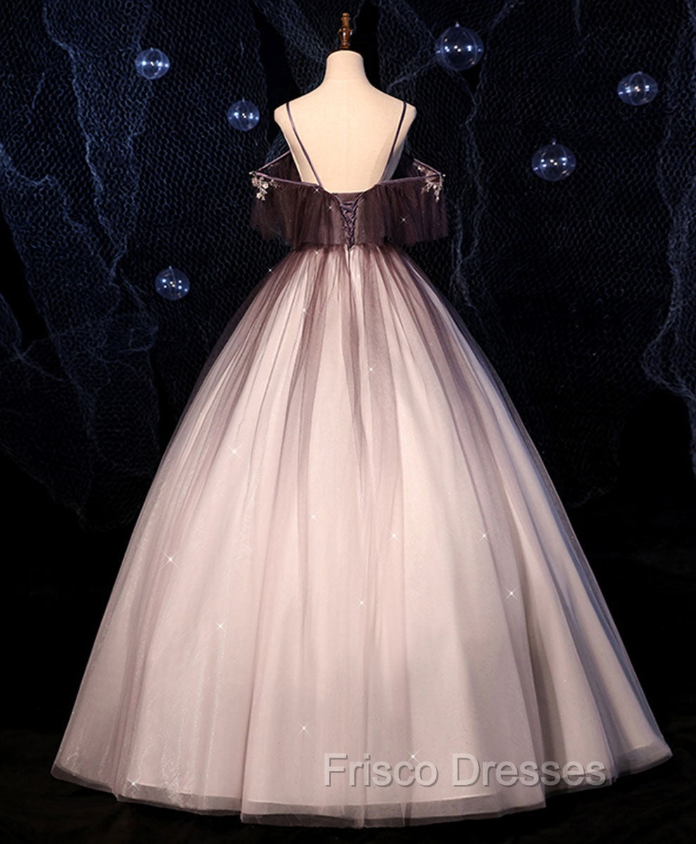 Coffee One Shoulder Tulle Long Formal Prom Gown, Coffee Tulle Formal Dress