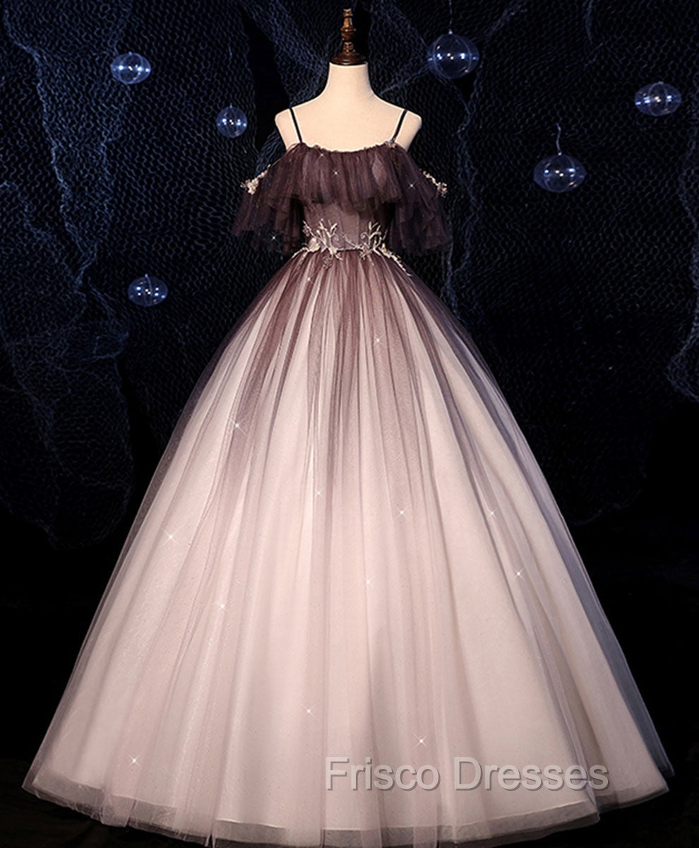 Coffee One Shoulder Tulle Long Formal Prom Gown, Coffee Tulle Formal Dress Main image