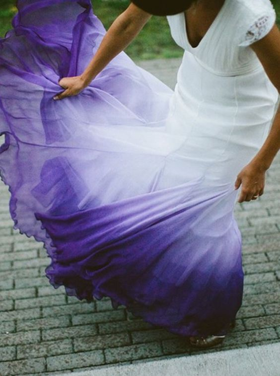 blue and purple ombre wedding dress White to purple wedding dress