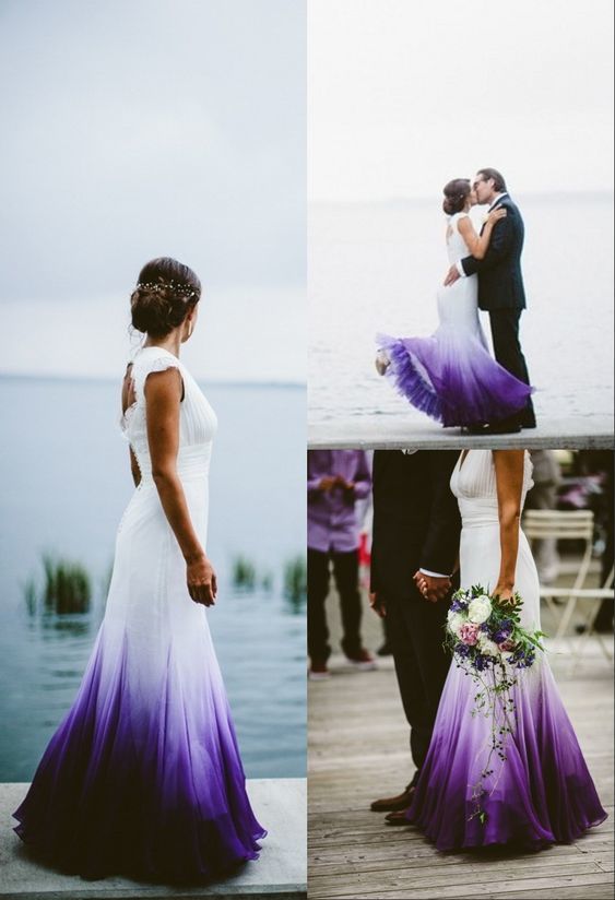 Colored Wedding Dresses, Purple And White Wedding Dress, Ombre Wedding Dress Prom Dress Main image