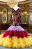 Colorful Mermaid Sequins Tulle Long Sleeve V-neck Formal Prom Dress
