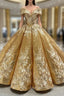 Come In a Wide Variety Of On-Trend Styles, Gold Ball Gown Sequins Off the Shoulder Appliques Formal Prom Dress