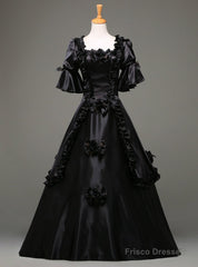 Come In All Styles And Colors Black Ball Gown Satin Short Sleeve Costume Masquerade Dress