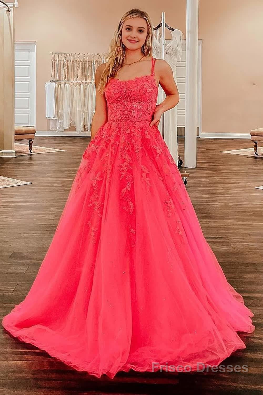 Coral A-Line Prom Dress with Appliques Main image