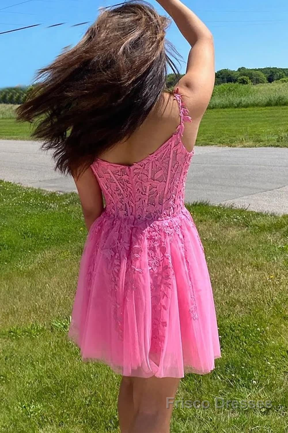 Coral Backless Short Cocktail Dress with Appliques Secondary image