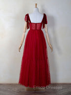 Corset Dotted Tulle Maxi Length Formal Prom Dress