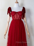 Corset Dotted Tulle Maxi Length Formal Prom Dress