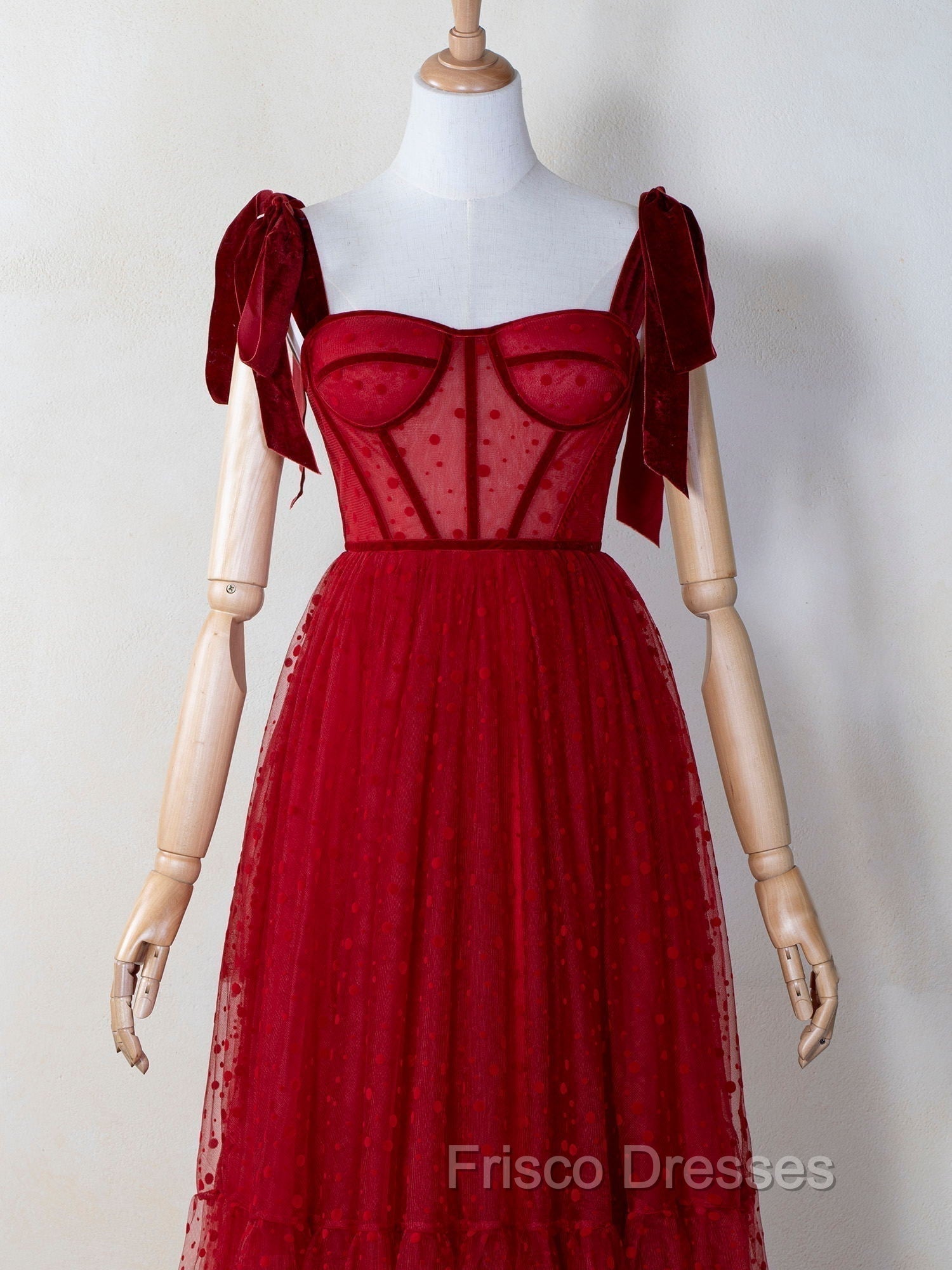 Corset Dotted Tulle Maxi Length Formal Prom Dress