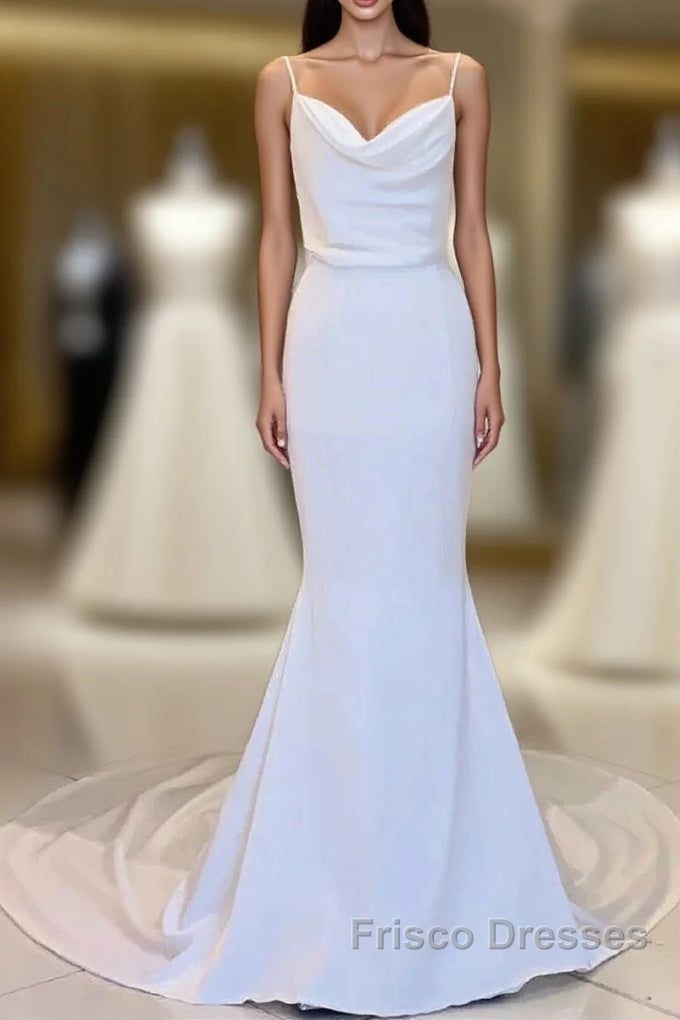 Cowl Neck Backless Mermaid Long Wedding Dress Main image