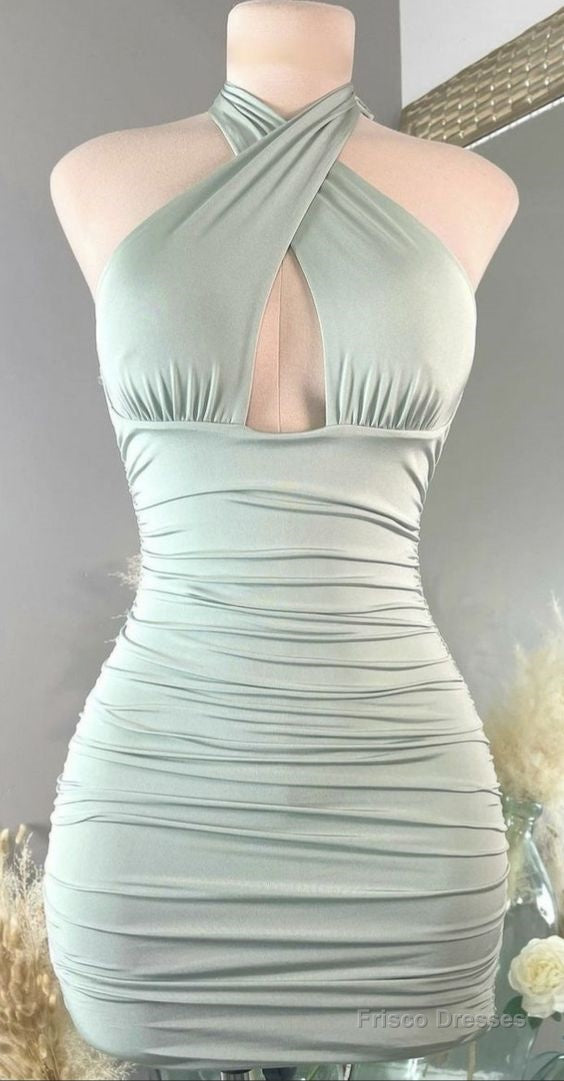 Cross halter Neckline Tight Dress,Sexy Birthday Outfit Dress,Mini Homecoming Dress Secondary image
