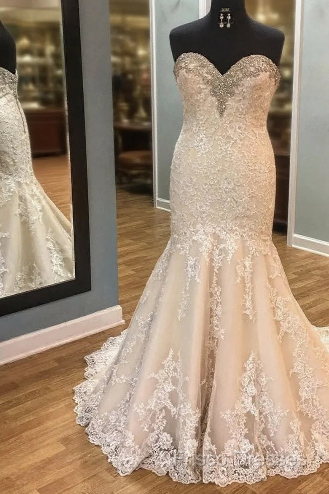 Crystal Beaded Sweetheart Lace Mermaid Wedding Gowns Main image