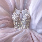 Crystal Beaded V Neck Organza Layered Wedding Dresses Ball Gowns