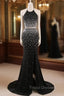 Crystal Mermaid Black Mermaid Formal Prom Dress Sexy Backless Halter