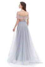 Crystal O-Neck Sleeveless A Line Tulle Prom Dresses