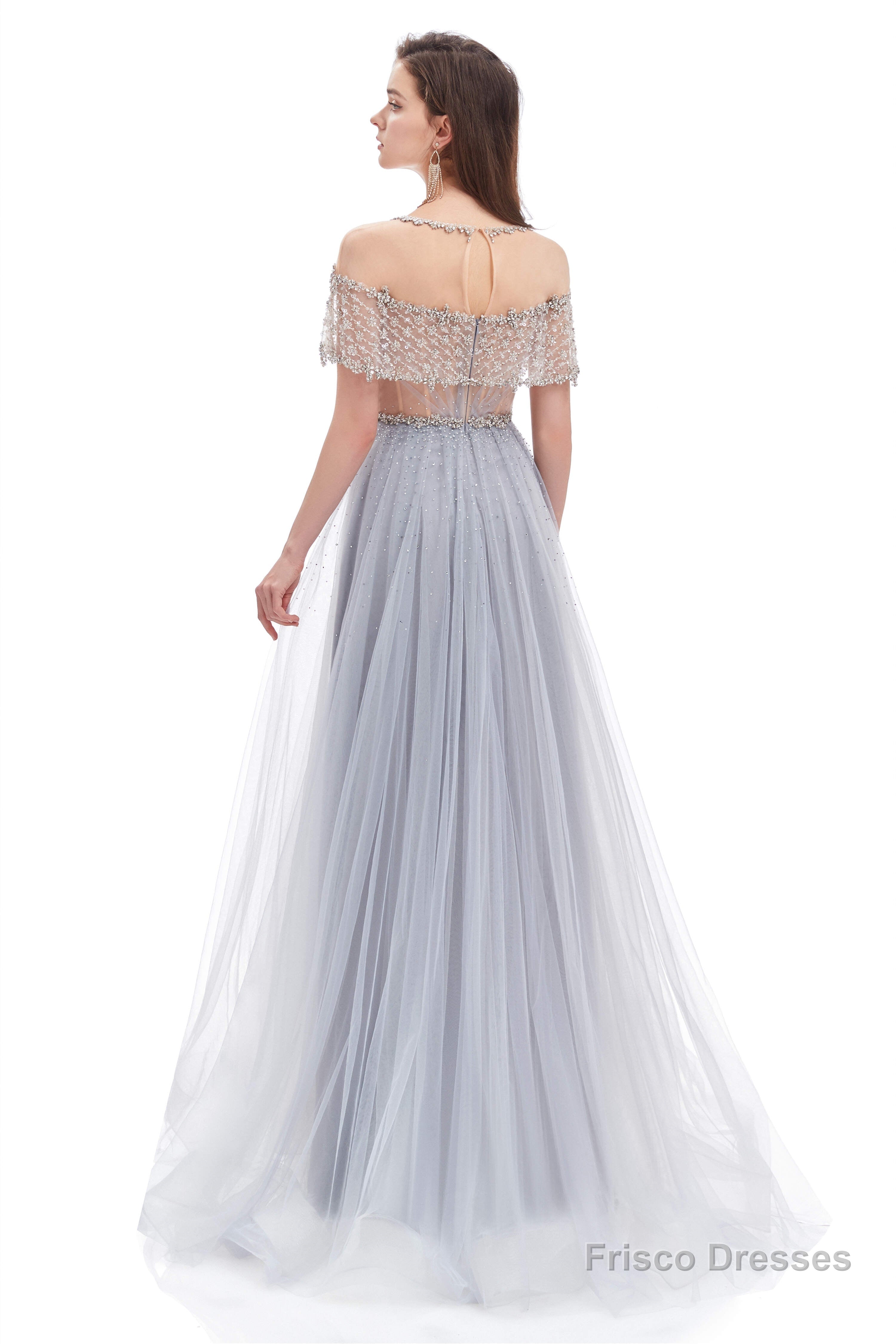 Crystal O-Neck Sleeveless A Line Tulle Prom Dresses