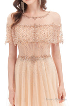 Crystal O-Neck Sleeveless A Line Tulle Prom Dresses