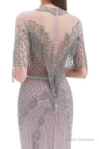 Crystal Tassel Mermaid O Neck Short Sleeves Prom Dresses