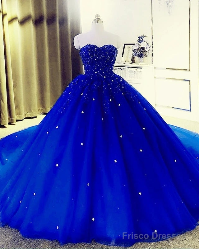 Crystals Royal Blue Prom Dresses Ball Gown Beaded Sweetheart Quinceanera Dresses Secondary image