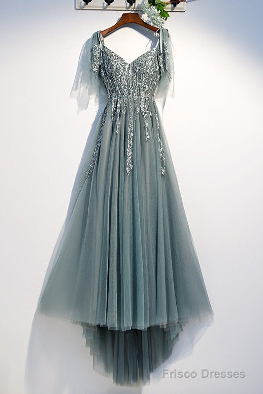 Custom Beautiful Tulle Lace Beaded Tea Length Straps A-Line Prom Dress, New Style Junior Party Dresses Secondary image