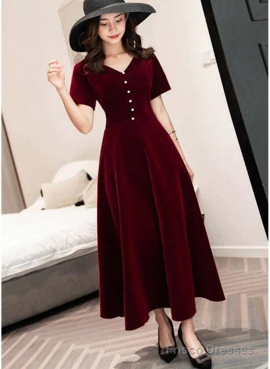 Custom Chiffon Wine Red Short Sleeves Party Dress For Holly Main image