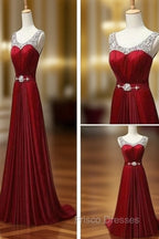 Custom Made A Line Dark Red Round Neck Long Formal Prom Dress, Bridesmaid Dress, Formal Dress