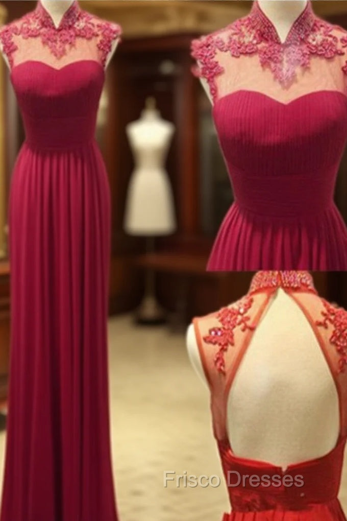 Custom Made A Line High Neck Backless Lace Formal Prom Dress, Long Formal Dress, Bridesmaid Dress Main image