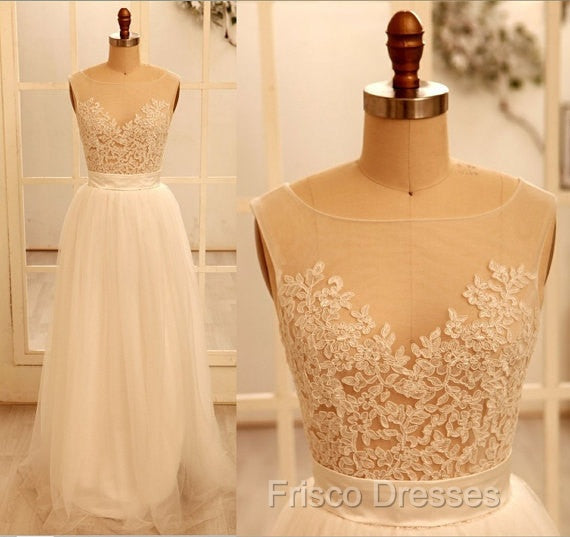 Custom Made A Line Round Neck Ivory Lace Wedding Dress, Deep V Neck Back Formal Prom Dress, Ivory Dress For Wedding Secondary image