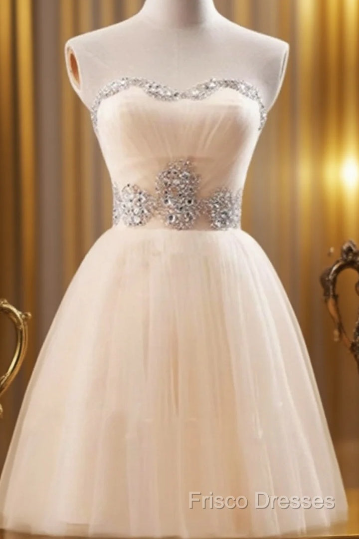 Custom Made A Line Sweetheart Neck Champagne Formal Prom Dress, Short Champagne Bridesmaid Dress, Graduation Dress, Homecoming Dress