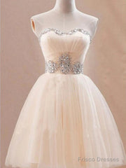 Custom Made A Line Sweetheart Neck Champagne Prom Dresses, Short Champagne Bridesmaid Dresses, Graduation Dress, Homecoming Dress