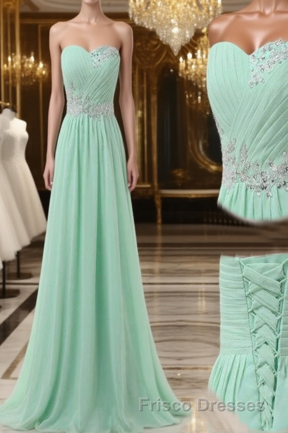 A Line Sweetheart Neck Floor Length Green Formal Prom Dress, Long Formal Prom / Bridesmaid Dress