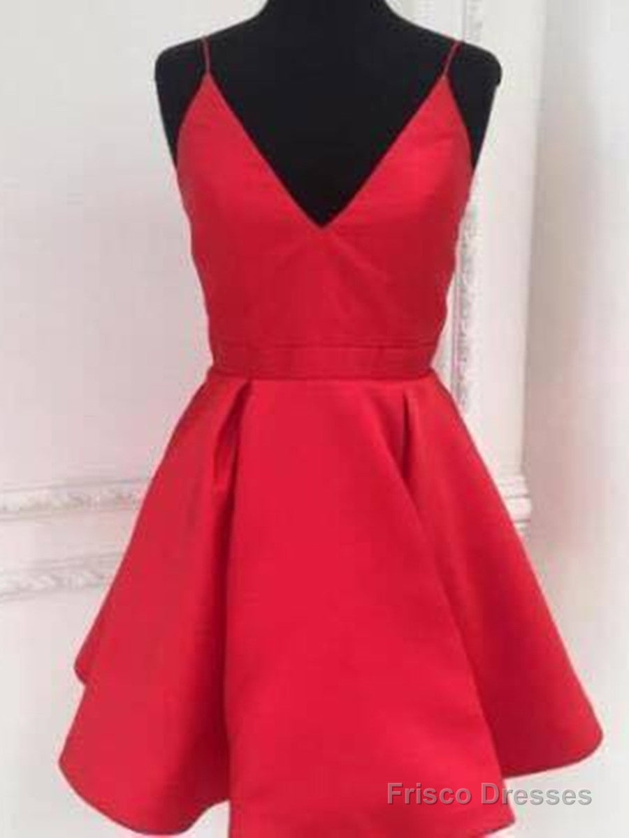 Custom Made A Line V Neck Short Red Prom Dresses, Short V Neck Homecoming Dresses, Red Graduation Dresses Main image