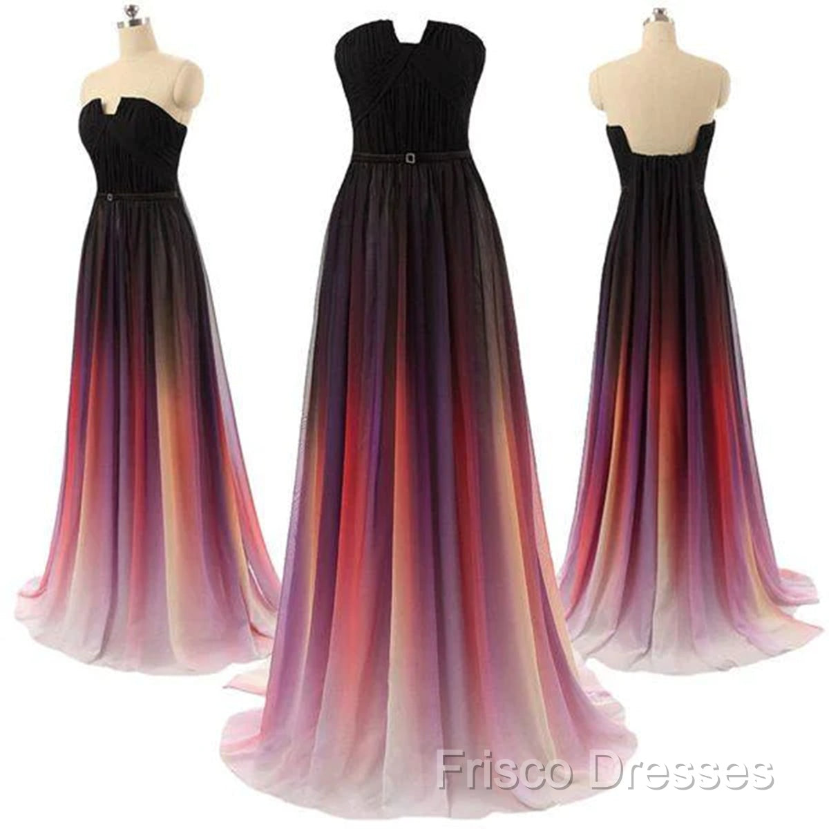 Custom Made Backless Ombre Chiffon Long Formal Prom Dress, Ombre Bridesmaid Dress, Formal Dress