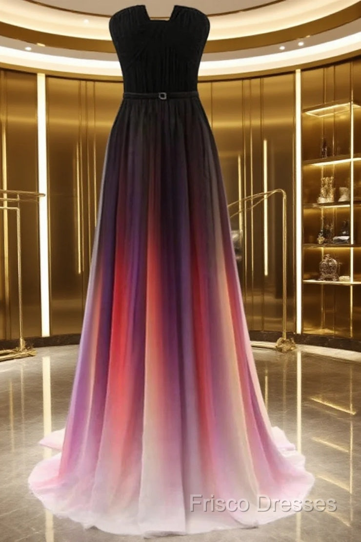 Custom Made Backless Ombre Chiffon Long Formal Prom Dress, Ombre Bridesmaid Dress, Formal Dress Main image