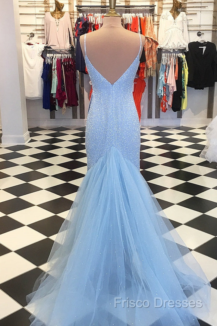 Custom Made Blue V Neck Mermaid Formal Prom Dress, Mermaid Formal Dress, Blue Formal Dress Secondary image