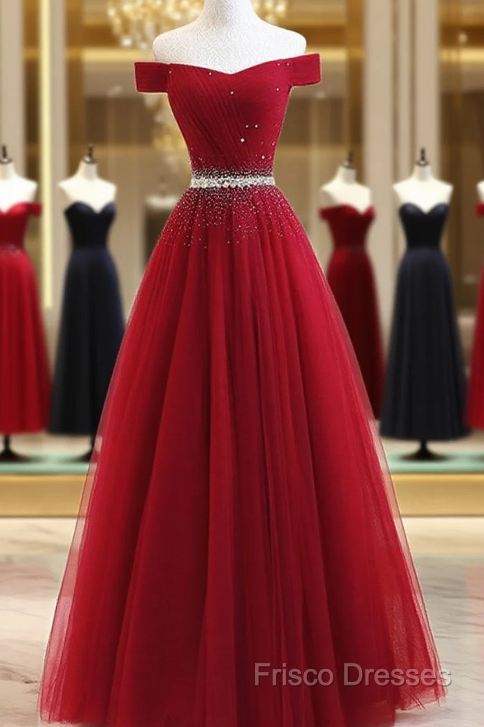 Custom Made Burgundy Off Shoulder Formal Prom Dress, Burgundy Formal Dress, Off Shoulder Formal Dress, Bridesmaid Dress Main image