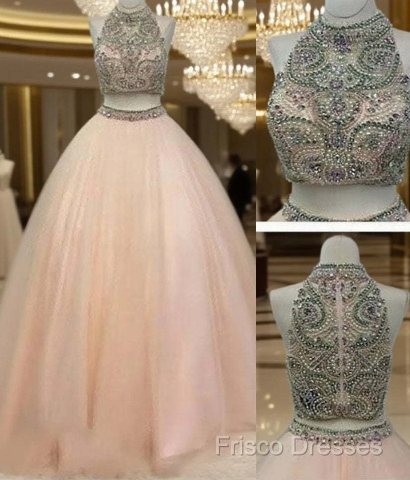 Custom Made High Neck Two Pieces Long Formal Prom Gown, Formal Dress Main image