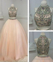 Custom Made High Neck Two Pieces Long Prom Gown, Evening Dress