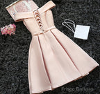 Custom Made Light Pink Off Shoulder Prom Dresses, Short Graduation Dresses, Pink Homecoming Dresses