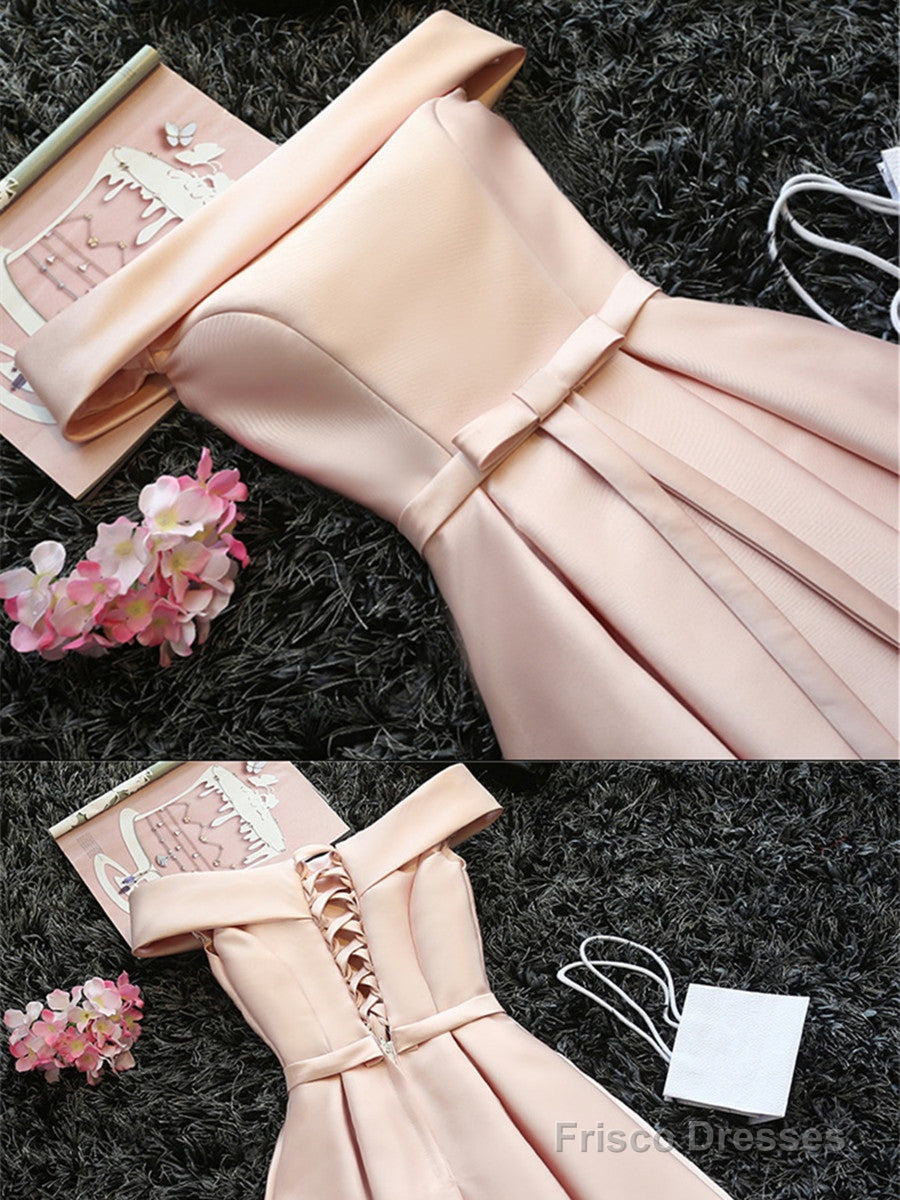 Custom Made Light Pink Off Shoulder Prom Dresses, Short Graduation Dresses, Pink Homecoming Dresses