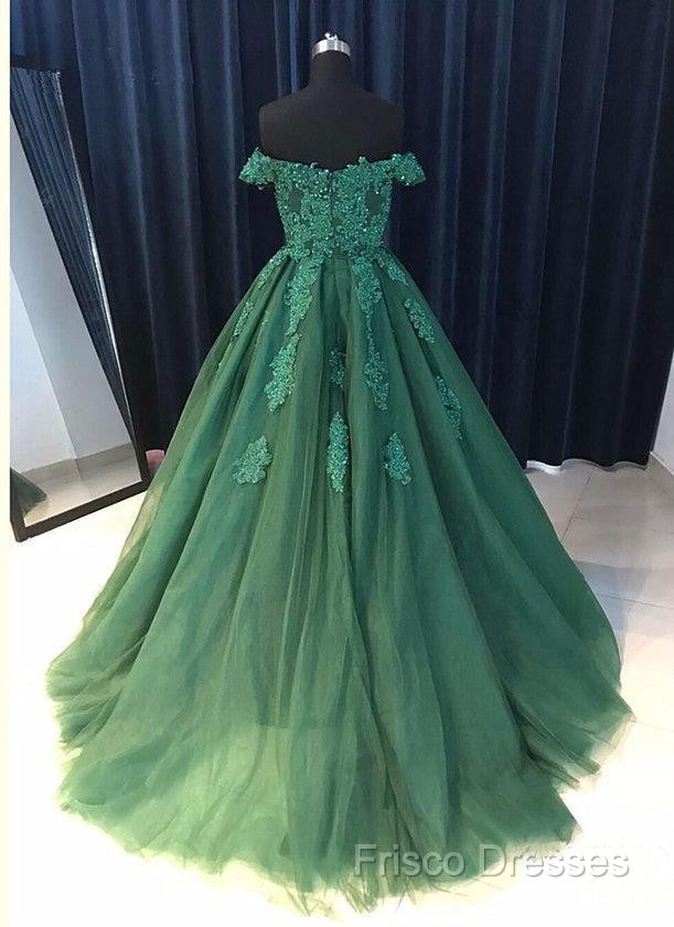 Custom Made Off Shoulder Emerald Green Lace Formal Prom Dress, Green Formal Dress, Lace Formal Prom Gown