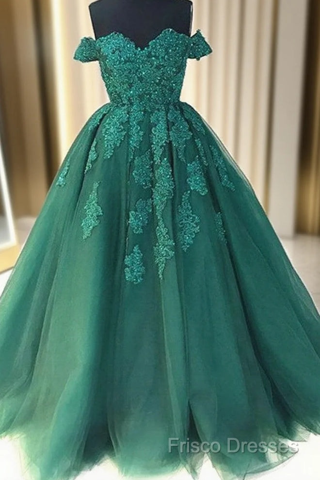 Custom Made Off Shoulder Emerald Green Lace Formal Prom Dress, Green Formal Dress, Lace Formal Prom Gown Main image